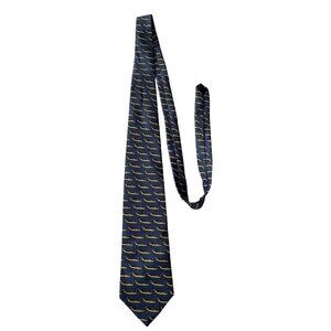 Fabris Venezia Gondola Print Silk Tie Blue Gold Italian Novelty Necktie